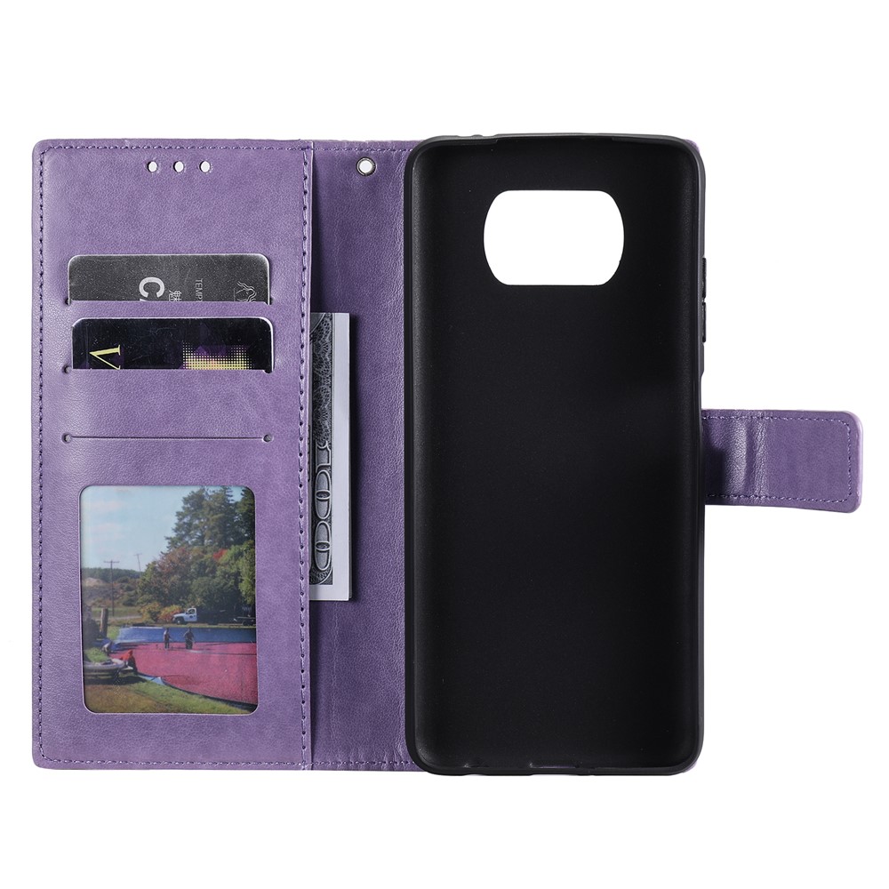 Imprinted Mandala Flower Wallet Leather Case with Strap for Xiaomi Poco X3 NFC - Purple-6