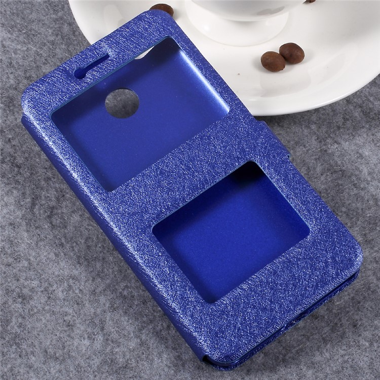 Silk Texture Dual Window Leather Stand Case for Xiaomi Redmi 4X - Blue-3