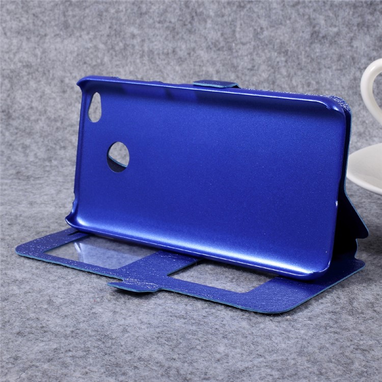 Silk Texture Dual Window Leather Stand Case for Xiaomi Redmi 4X - Blue-4