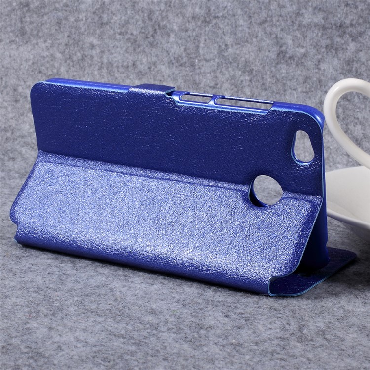 Silk Texture Dual Window Leather Stand Case for Xiaomi Redmi 4X - Blue-5