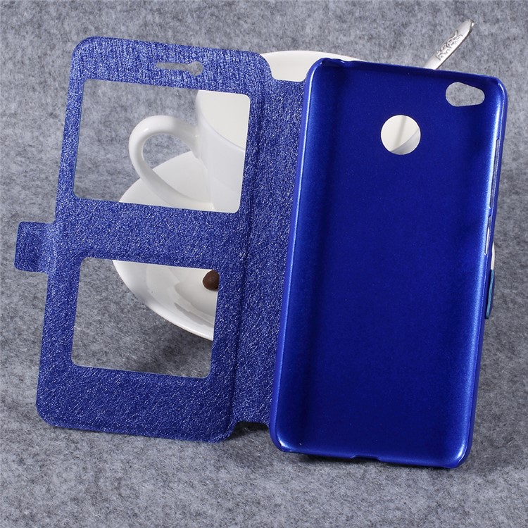 Silk Texture Dual Window Leather Stand Case for Xiaomi Redmi 4X - Blue-6