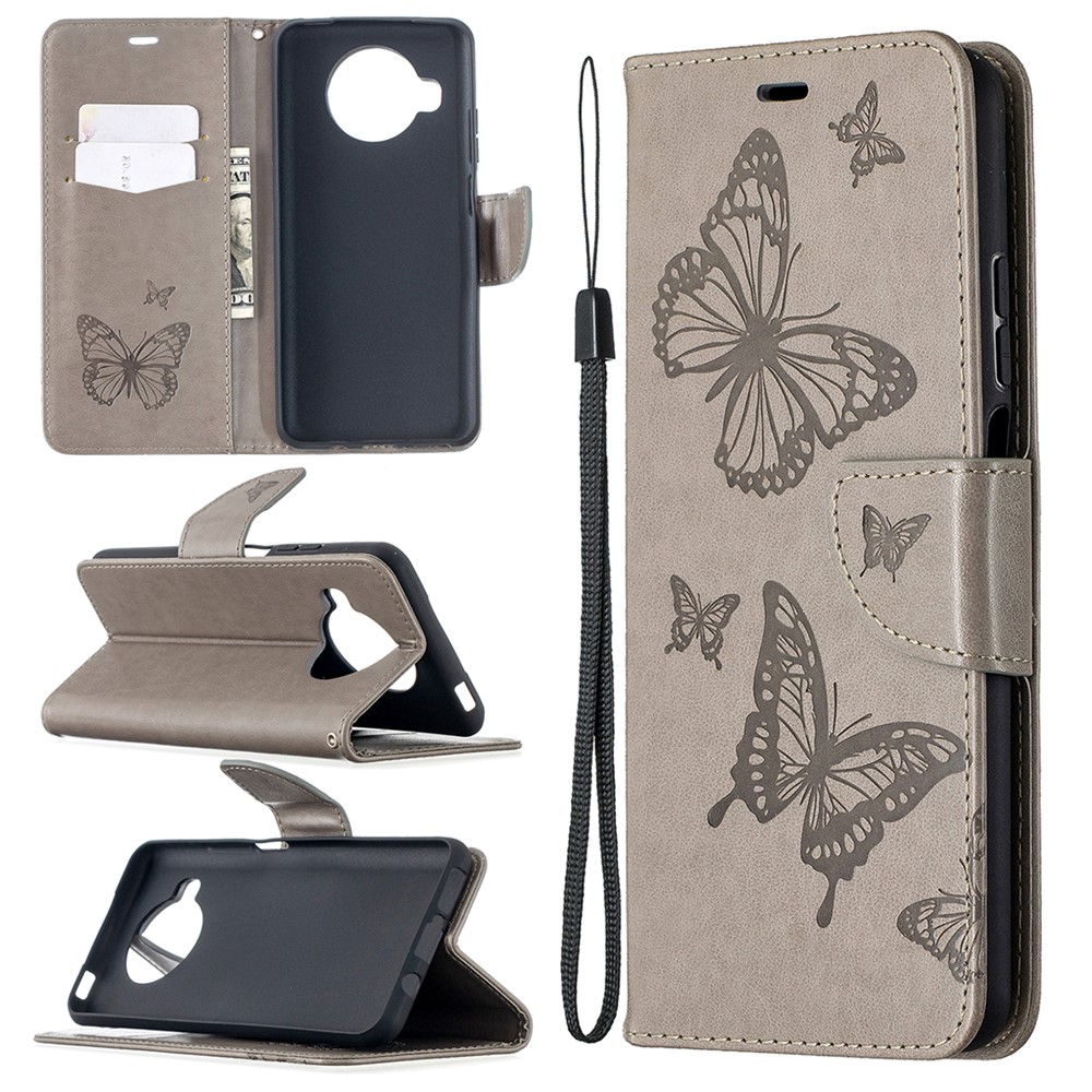 Imprint Butterflies Pattern Wallet Stand Leather Cover for Xiaomi Mi 10T Lite 5G - Grey-1