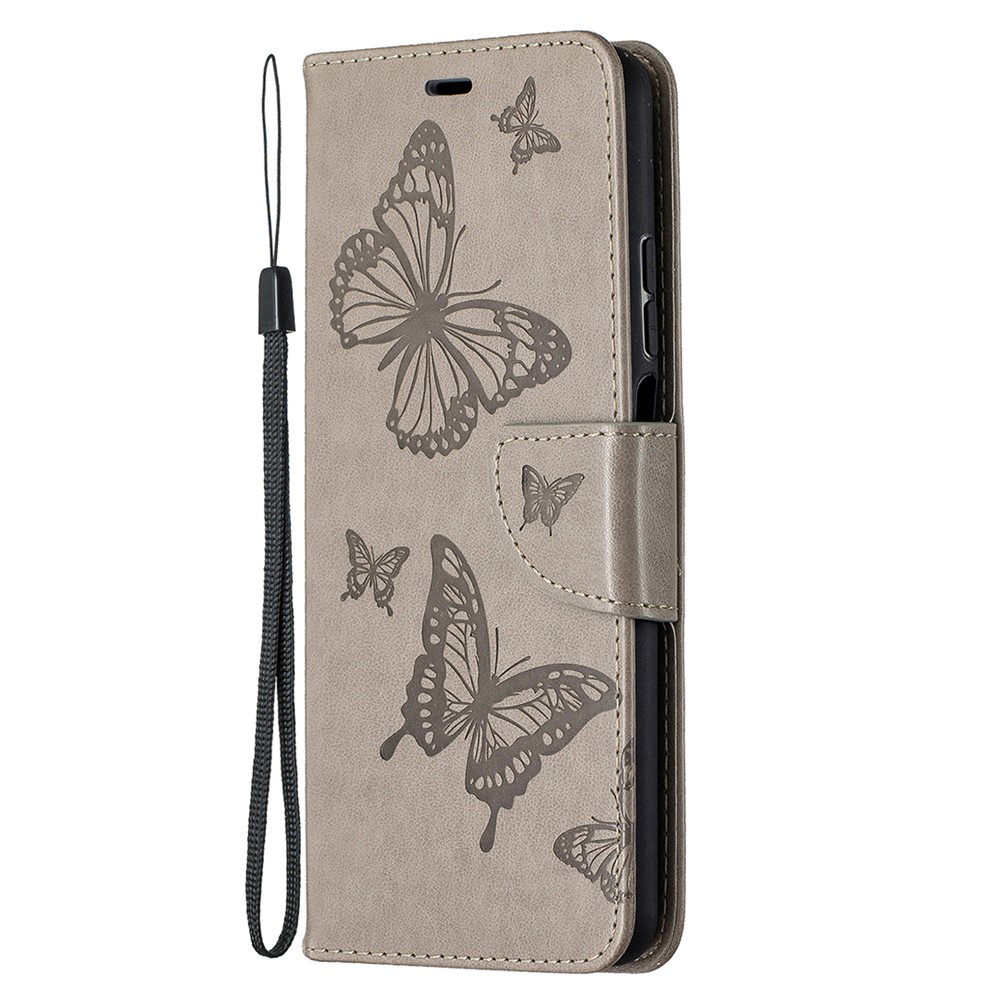 Imprint Butterflies Pattern Wallet Stand Leather Cover for Xiaomi Mi 10T Lite 5G - Grey-2