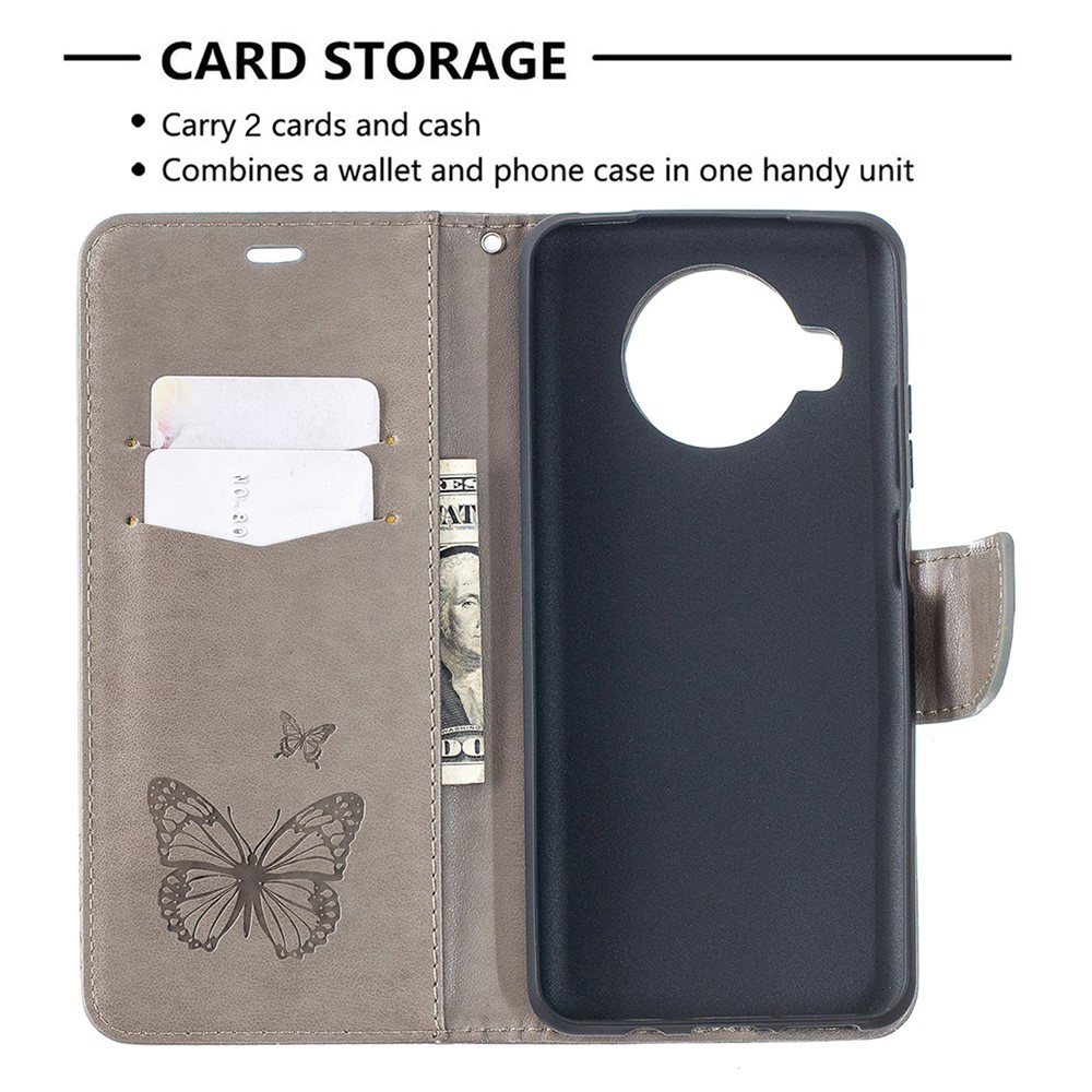 Imprint Butterflies Pattern Wallet Stand Leather Cover for Xiaomi Mi 10T Lite 5G - Grey-6