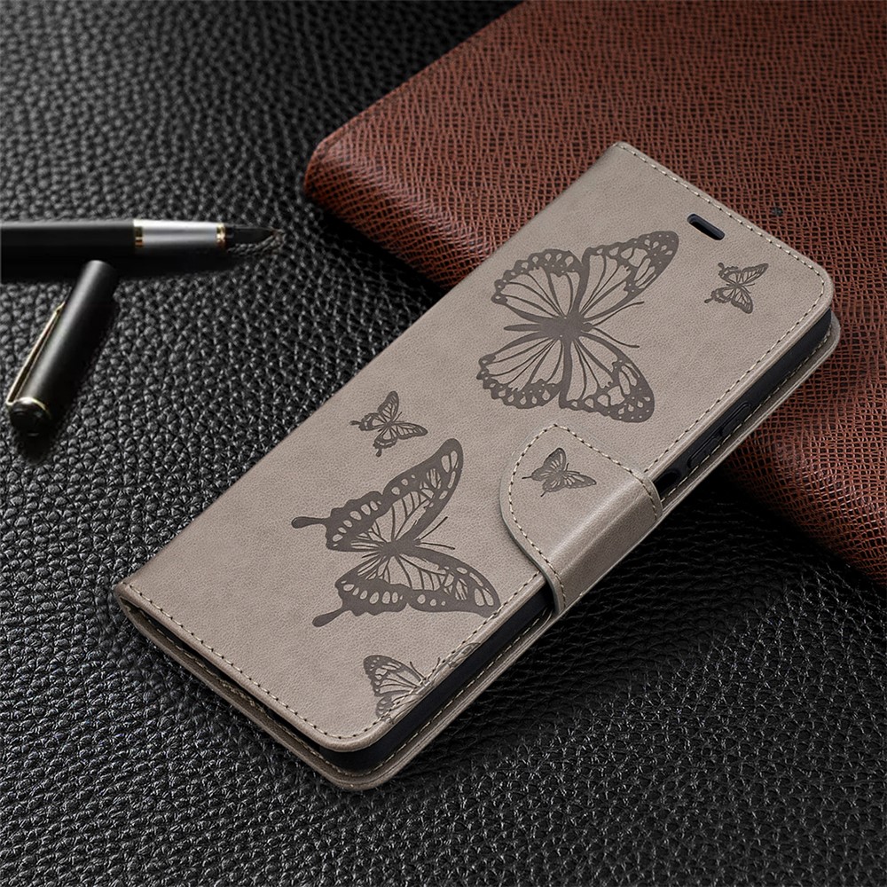 Imprint Butterflies Pattern Wallet Stand Leather Cover for Xiaomi Mi 10T Lite 5G - Grey-7