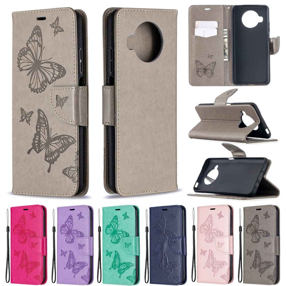 Imprint Butterflies Pattern Wallet Stand Leather Cover for Xiaomi Mi 10T Lite 5G - Grey-9