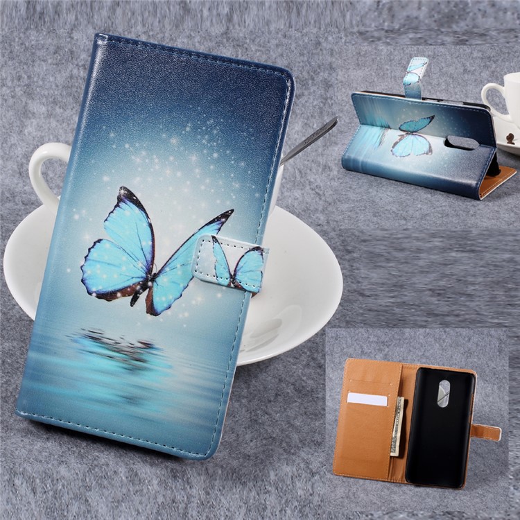 Pattern Printing Leather Wallet Stand Phone Case for Xiaomi Redmi Note 4X - Shiny Blue Butterfly-1