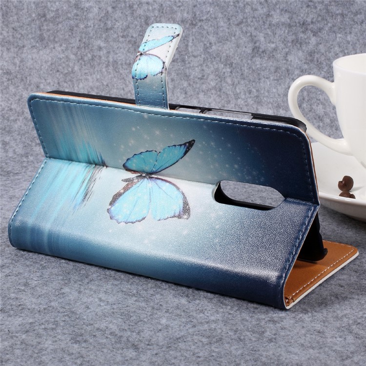 Pattern Printing Leather Wallet Stand Phone Case for Xiaomi Redmi Note 4X - Shiny Blue Butterfly-8
