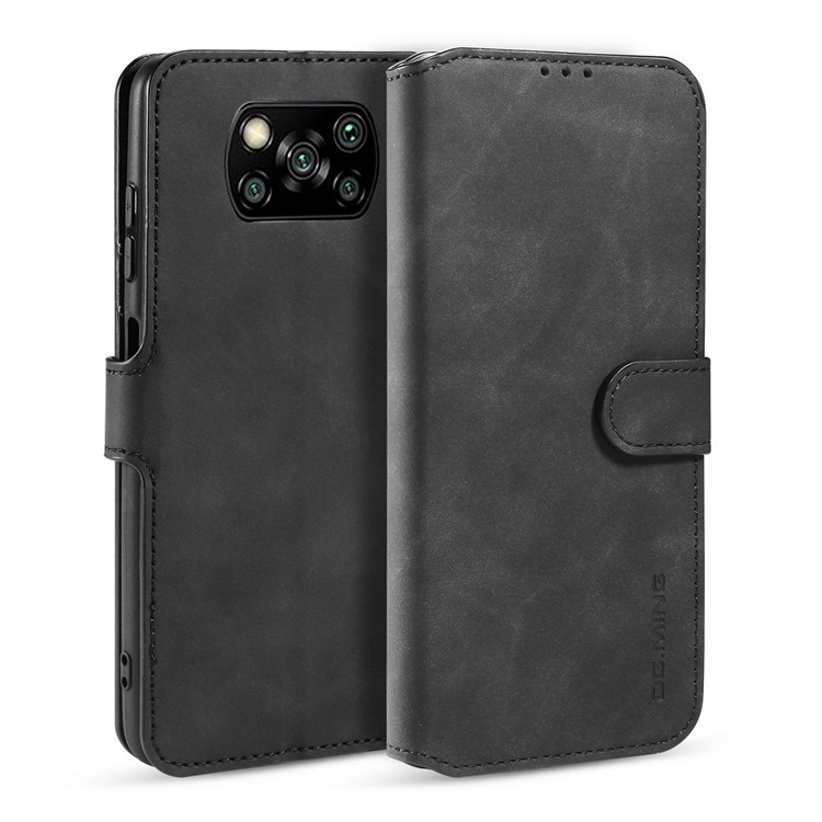 DG.MING Vintage Style Leather Wallet Stand Cover Shell for Xiaomi Poco X3/X3 NFC - Black-1