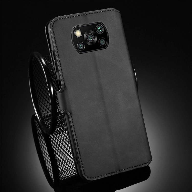 Dg. Ming Vintage Style en Cuir Portefeuille Shell Cover Shell Pour Xiaomi Poco x3 / x3 NFC - le Noir