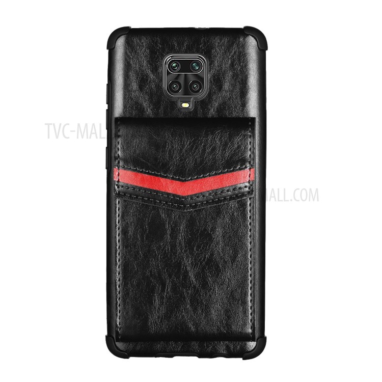 Caja Con Recubrimiento De Cuero A Prueba De Gotas Con Paquete De Tarjetas Exteriores Para Xiaomi Redmi Note 9 Pro - Negro-1