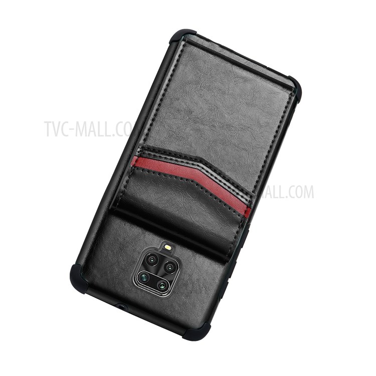 Caja Con Recubrimiento De Cuero A Prueba De Gotas Con Paquete De Tarjetas Exteriores Para Xiaomi Redmi Note 9 Pro - Negro-4