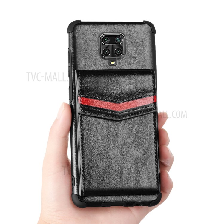 Caja Con Recubrimiento De Cuero A Prueba De Gotas Con Paquete De Tarjetas Exteriores Para Xiaomi Redmi Note 9 Pro - Negro-5