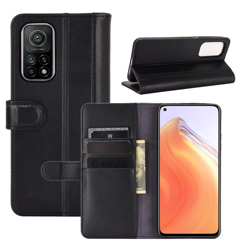 Split Leder Telefon Schutzhülle Für Xiaomi MI 10T 5G / 10T PRO 5G / Redmi K30s Mit Standwallet - Schwarz