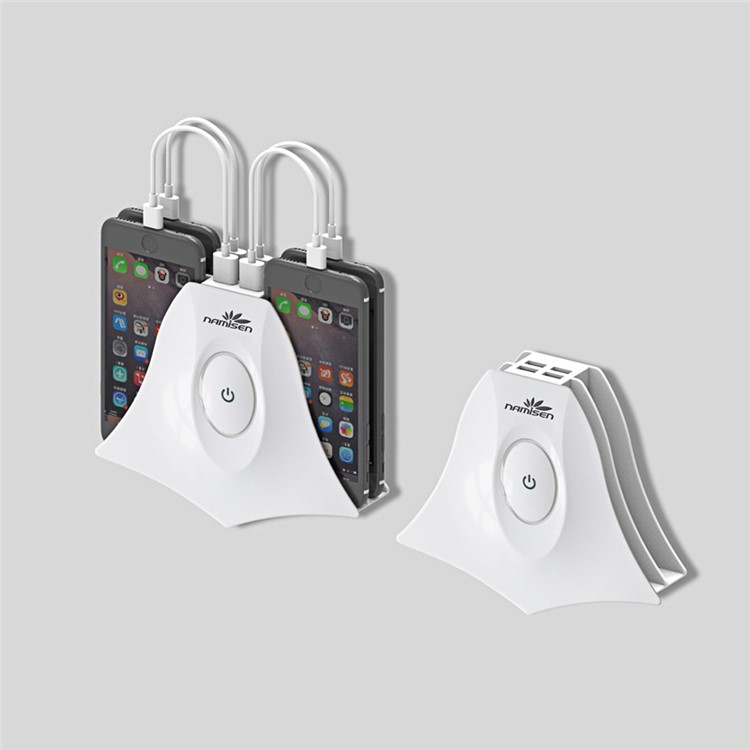 NAMISEN NS-C525 4 Phone Holder 4-USB Ports Wall Charger Charging Station + 4 Micro USB Cables - White / EU Plug-3