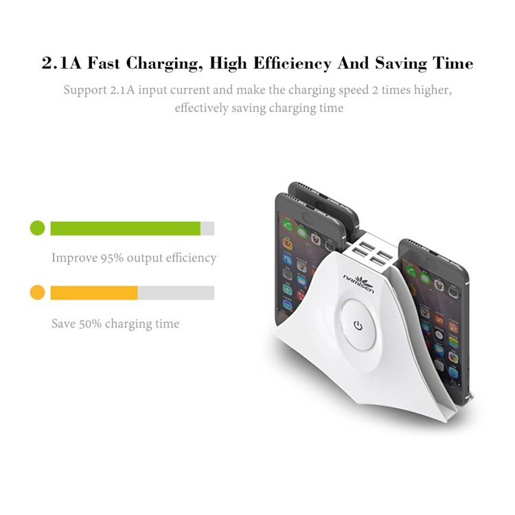 NAMISEN NS-C525 4 Phone Holder 4-USB Ports Wall Charger Charging Station + 4 Micro USB Cables - White / EU Plug-7