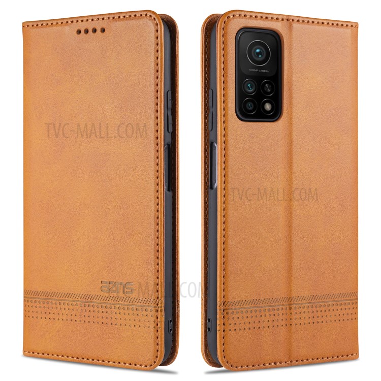 AZNS Wallet Shell for Xiaomi Mi 10 Lite 5G Auto-absorbed Leather Case - Brown-1