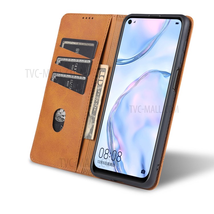 AZNS Wallet Shell for Xiaomi Mi 10 Lite 5G Auto-absorbed Leather Case - Brown-9