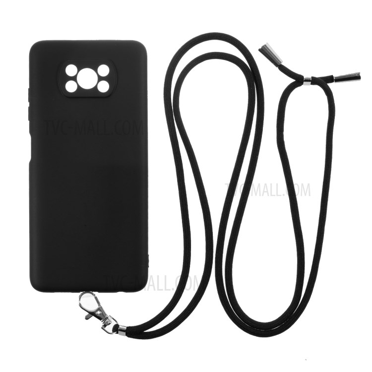 Solid Color Candy TPU Shell with Lanyard for Xiaomi Poco X3/Poco X3 NFC Phone Case - Black-1