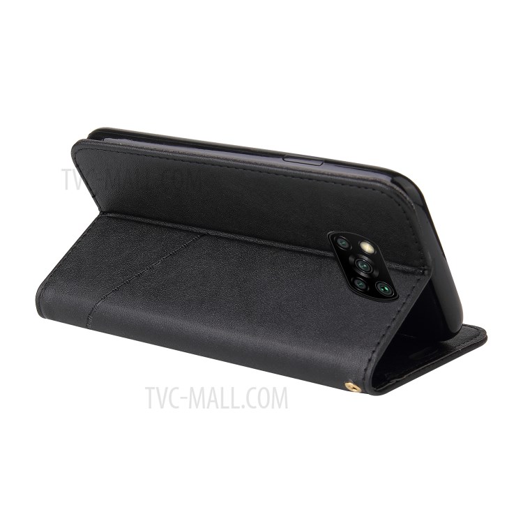 GQ.UTROBE Rectangular Metal Decor Stand Leather Cover for Xiaomi Poco X3 NFC - Black-2