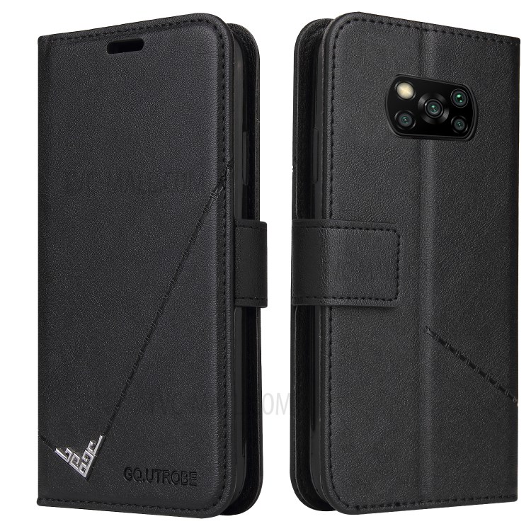 GQ.UTROBE Rectangular Metal Decor Stand Leather Cover for Xiaomi Poco X3 NFC - Black-6