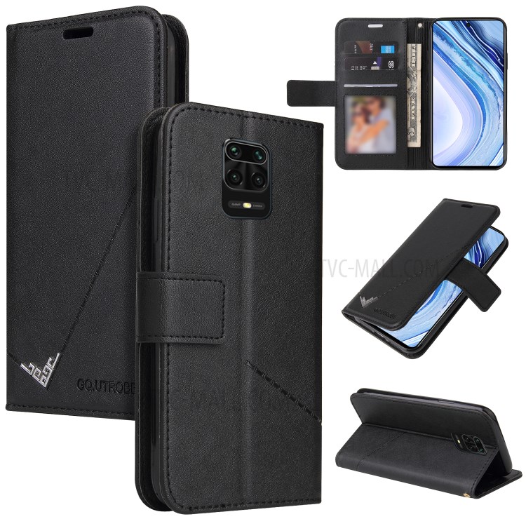 GQ.UTROBE Rectangular Metal Decor Stand Leather Cover for Xiaomi Redmi Note 9S / Redmi Note 9 Pro / Redmi Note 9 Pro Max - Black-1