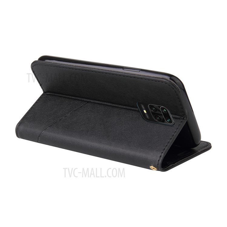 GQ.UTROBE Rectangular Metal Decor Stand Leather Cover for Xiaomi Redmi Note 9S / Redmi Note 9 Pro / Redmi Note 9 Pro Max - Black-2