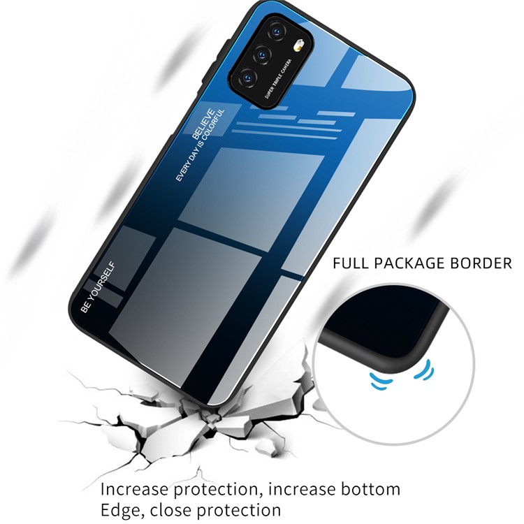 Gradient Color Tempered Glass Case for Xiaomi Poco M3 PC + TPU Combo Cover - Blue / Black-2