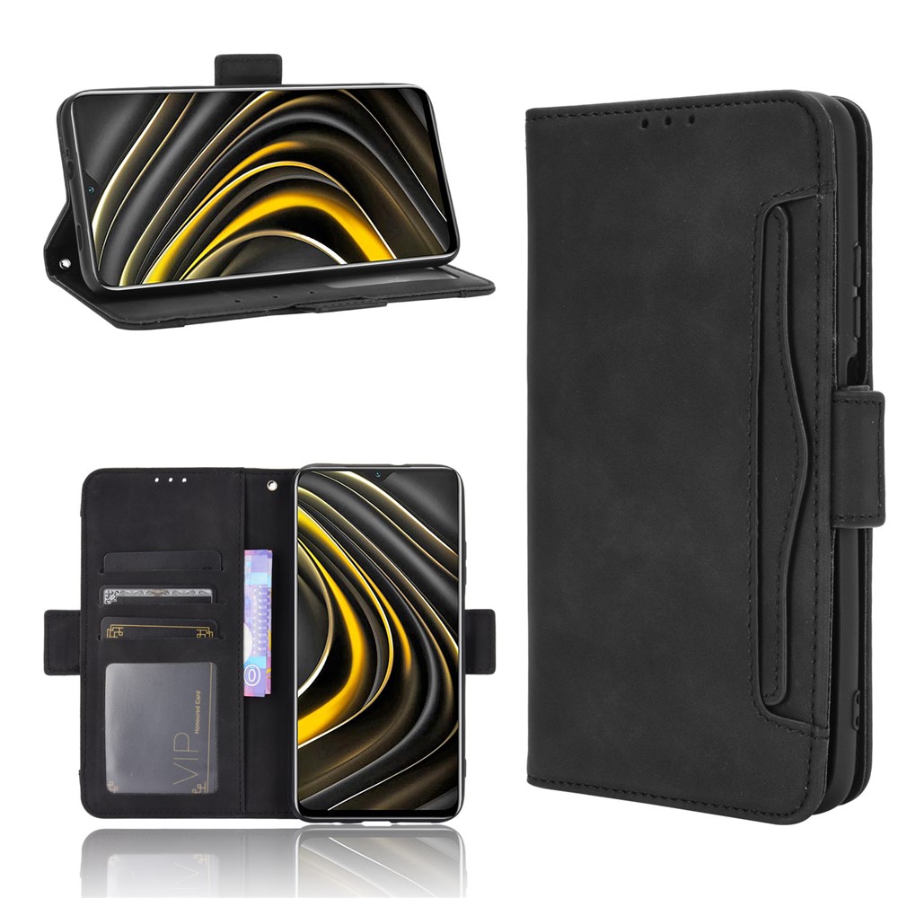 For Xiaomi Poco M3 Multiple Card Slots Protective Cover Stand Leather Case - Black-1