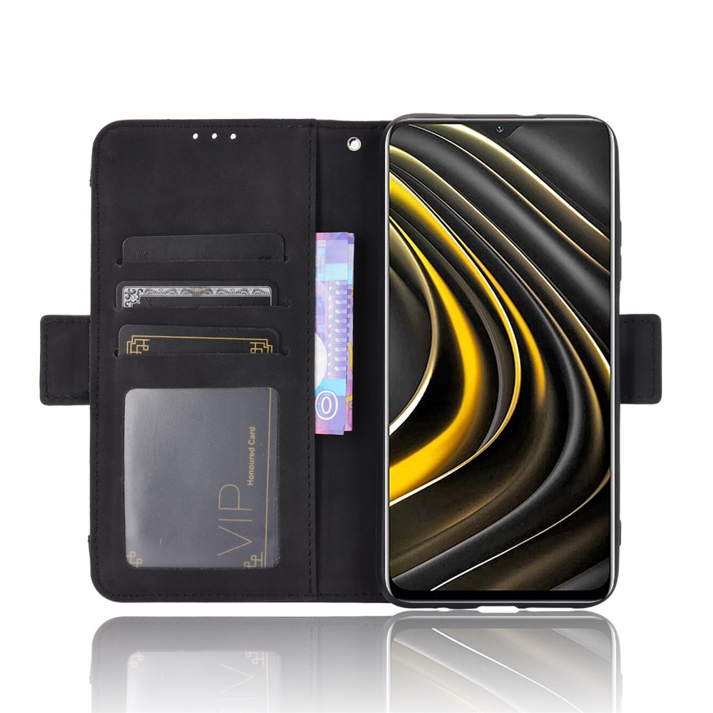 For Xiaomi Poco M3 Multiple Card Slots Protective Cover Stand Leather Case - Black-5