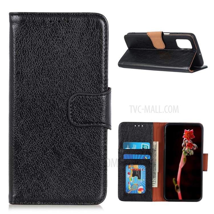 Nappa Texture Split Leather Shell for Xiaomi Poco M3 Wallet Mobile Phone Cover - Black-1