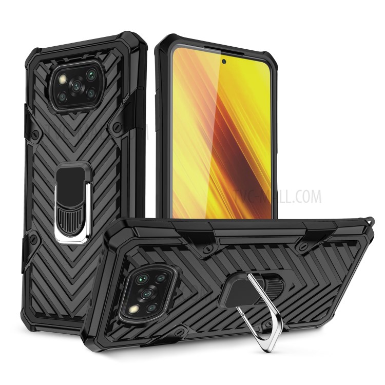 Rotatable Finger Ring Kickstand PC + TPU + Metal Hybrid Phone Protective Shell for Xiaomi Poco X3/Poco X3 NFC - Black-1