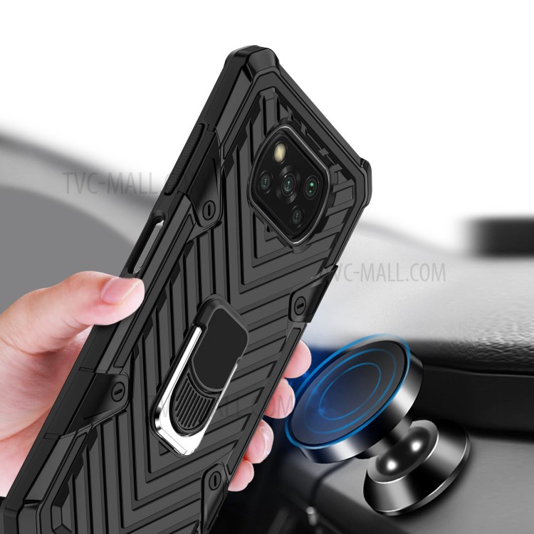 Rotatable Finger Ring Kickstand PC + TPU + Metal Hybrid Phone Protective Shell for Xiaomi Poco X3/Poco X3 NFC - Black-2