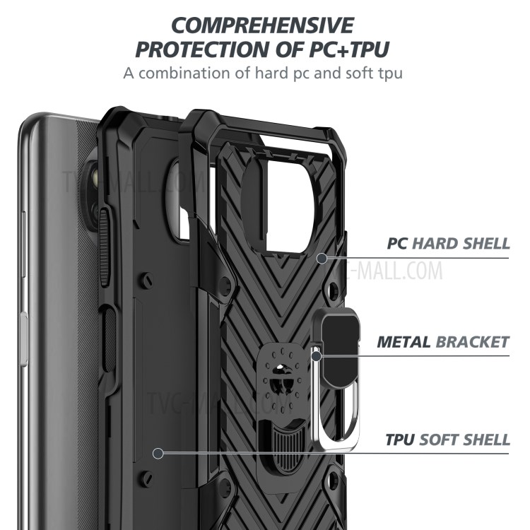 Rotatable Finger Ring Kickstand PC + TPU + Metal Hybrid Phone Protective Shell for Xiaomi Poco X3/Poco X3 NFC - Black-4