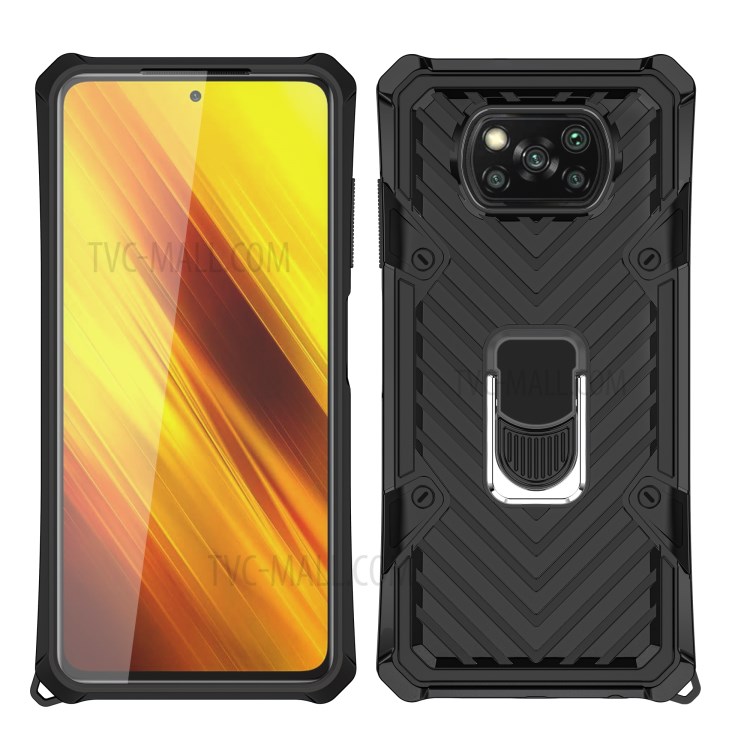 Rotatable Finger Ring Kickstand PC + TPU + Metal Hybrid Phone Protective Shell for Xiaomi Poco X3/Poco X3 NFC - Black-6