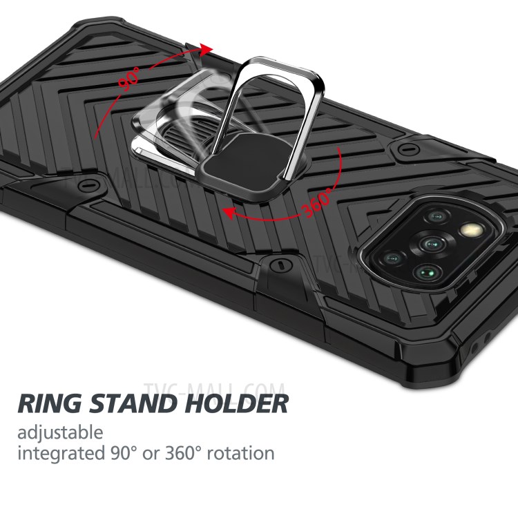 Rotatable Finger Ring Kickstand PC + TPU + Metal Hybrid Phone Protective Shell for Xiaomi Poco X3/Poco X3 NFC - Black-7