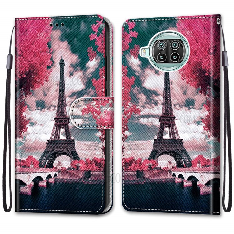 Anti-Drop Wallet Stand Smartphone Case with Pattern Printing for Xiaomi Mi 10T Lite 5G/Redmi Note 9 Pro 5G - Eiffel Tower-2