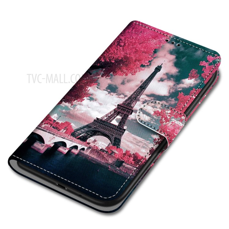 Anti-Drop Wallet Stand Smartphone Case with Pattern Printing for Xiaomi Mi 10T Lite 5G/Redmi Note 9 Pro 5G - Eiffel Tower-7