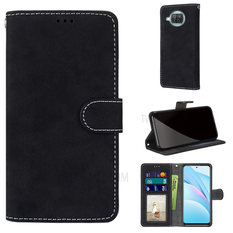 Retro Style Matte Wallet Leather Stand Case for Xiaomi Mi 10T Lite 5G/Redmi Note 9 Pro 5G - Black-1