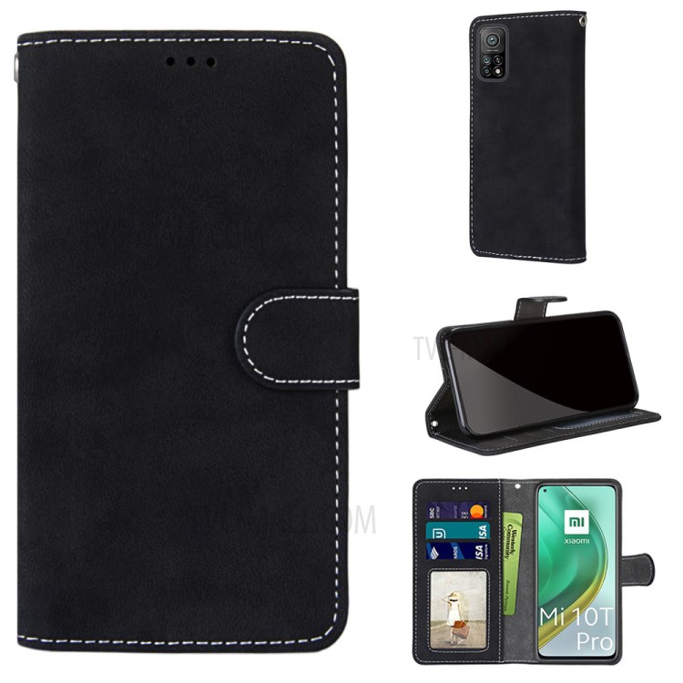 Retro Matte Wallet Leather Stand Phone Case for Xiaomi Mi 10T 5G/10T Pro 5G/Redmi K30S - Black-1