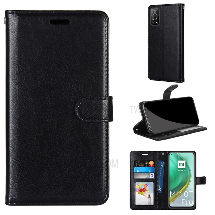 Wallet Stand Magnetic Clasp Leather Case for Xiaomi Mi 10T 5G/10T Pro 5G/Redmi K30S - Black-1