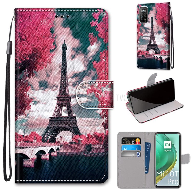 Anti-Drop Wallet Stand Case with Pattern Printing for Xiaomi Mi 10T 5G/10T Pro 5G/Redmi K30S - Eiffel Tower-1
