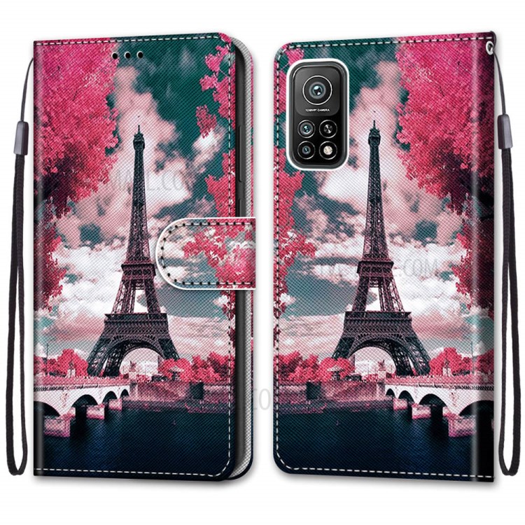 Anti-Drop Wallet Stand Case with Pattern Printing for Xiaomi Mi 10T 5G/10T Pro 5G/Redmi K30S - Eiffel Tower-3