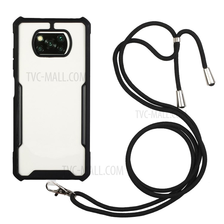 Acrylic+TPU Shockproof Phone Case with Strap for Xiaomi Poco X3 / Poco X3 NFC - Black-1