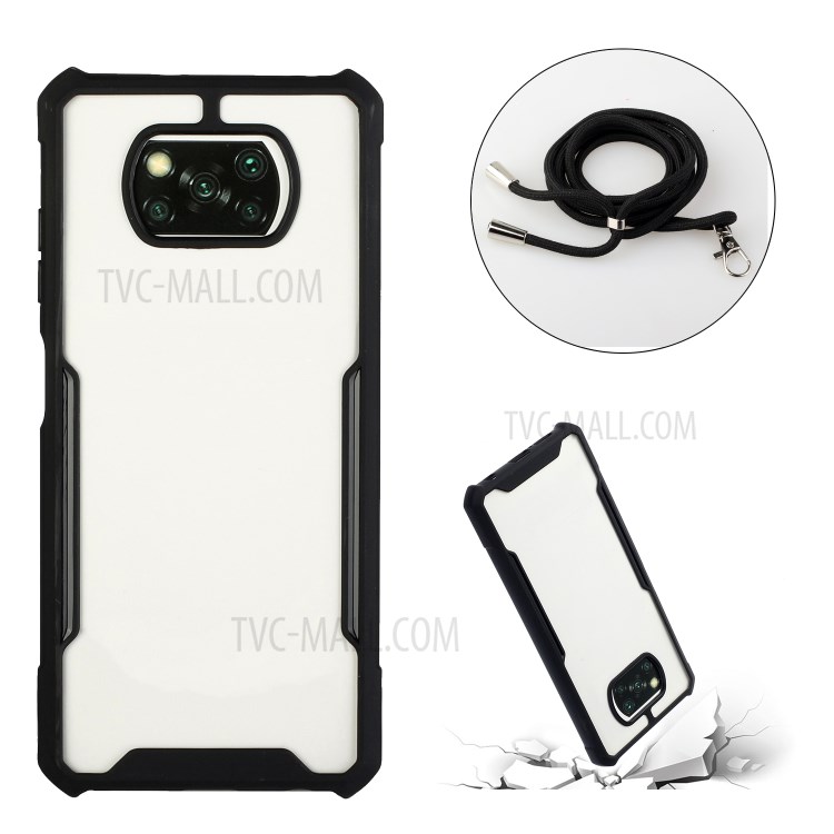 Acrylic+TPU Shockproof Phone Case with Strap for Xiaomi Poco X3 / Poco X3 NFC - Black-2
