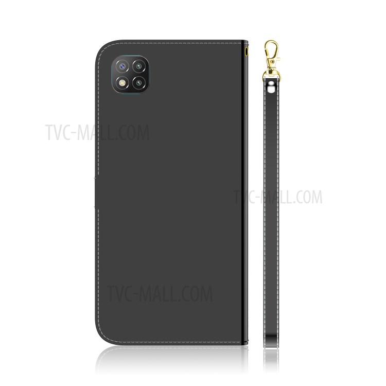 Mirror-like Surface Wallet Stand Leather Case for Xiaomi Poco C3 - Black-2