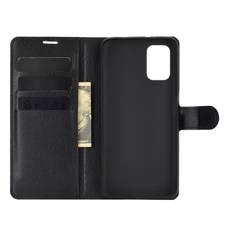 Litchi Texture Wallet Design Leather Phone Protective Stand Cover for Xiaomi Poco M3 - Black-3