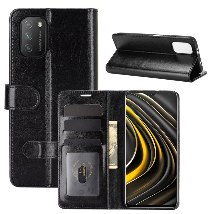 Crazy Horse Texture Leather Stand Wallet Protective Shell for Xiaomi Poco M3 - Black-2