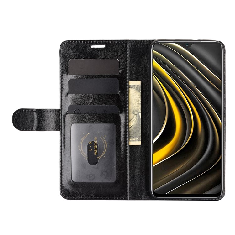 Crazy Horse Texture Leather Stand Wallet Protective Shell for Xiaomi Poco M3 - Black-6
