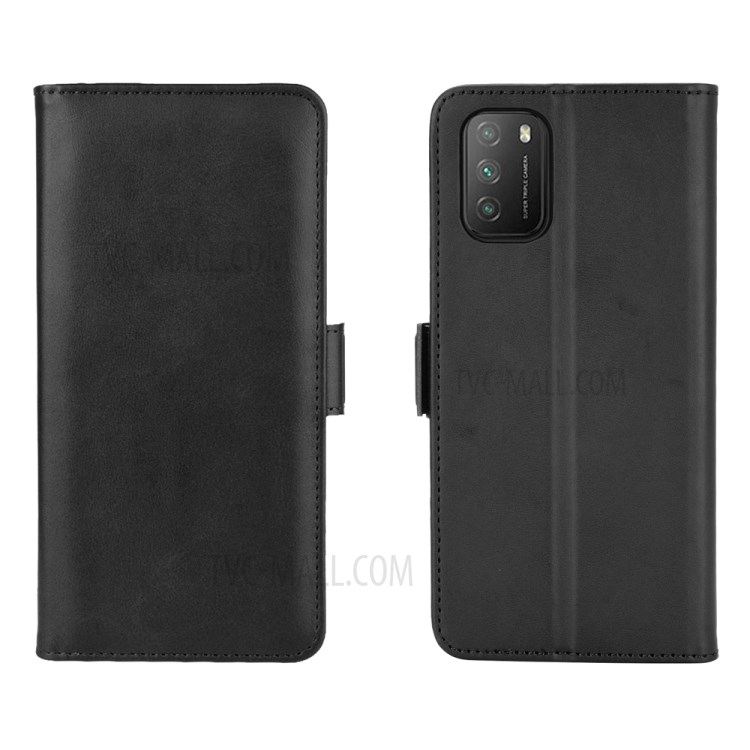 Double Magnetic Clasp Folio Flip Leather Cover Case for Xiaomi Poco M3 - Black-2